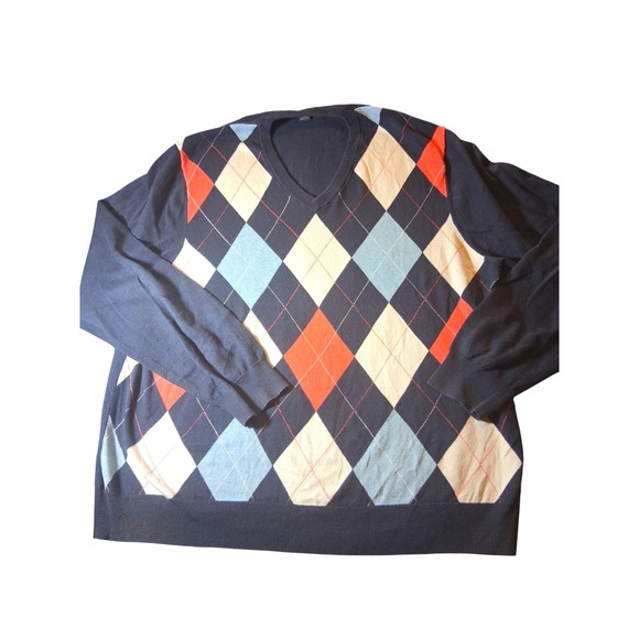 Brooks Brothers Other - Brooks Brothers 346 Mens XXL Argyle V-Neck Sweater Cotton Cashmere Navy Blue